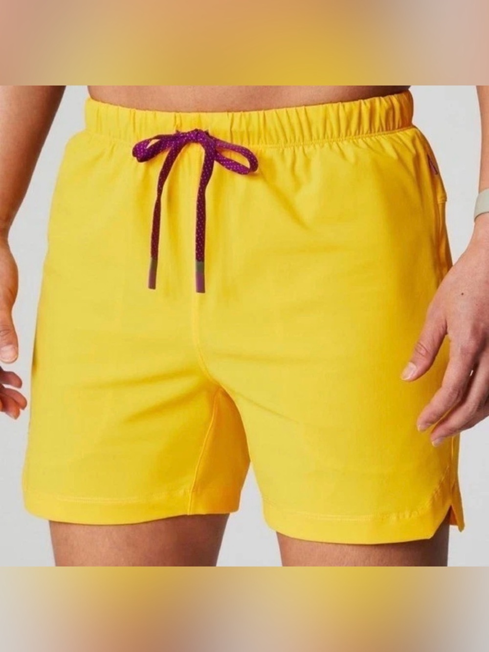 Fabletics Running Shorts Mens Yellow Purple 2-in-1 Lined Athletic Stretch XL